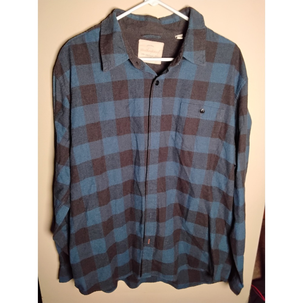 Weatherproof Vintage Mens XXL Blue Black Buffalo Plaid Flannel Button Down Shirt